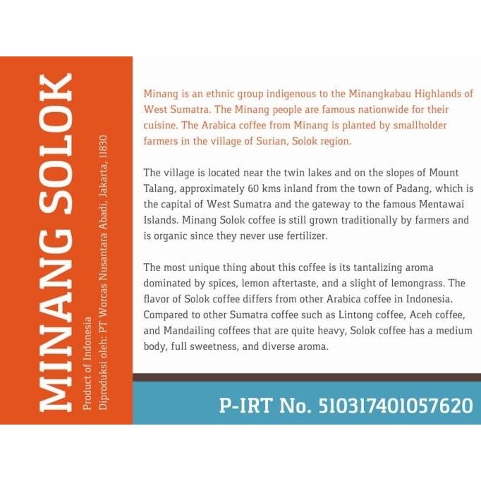 

Worcas Arabica Minang Solok 200 Gram - Medium Roasted Coffee