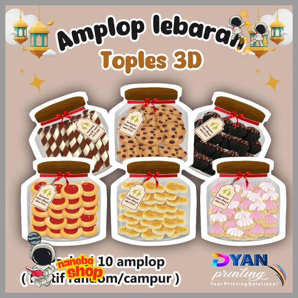 

1 Pack Isi 10 Amplop Lebaran Bentuk Toples Kue 3D Viral Sale