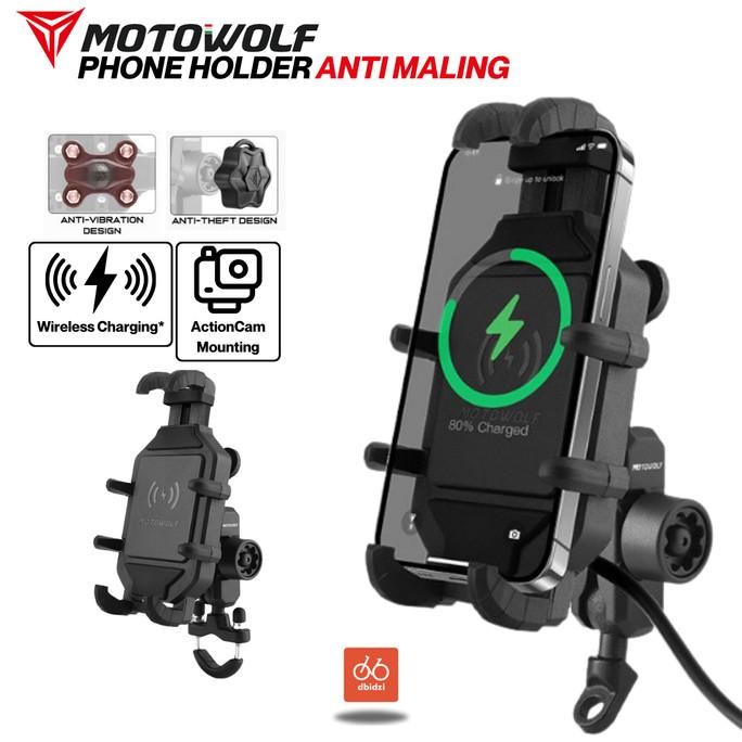 Motowolf Holder Handphone Hp Motor Usb Wireless Charger Stabilizer 360