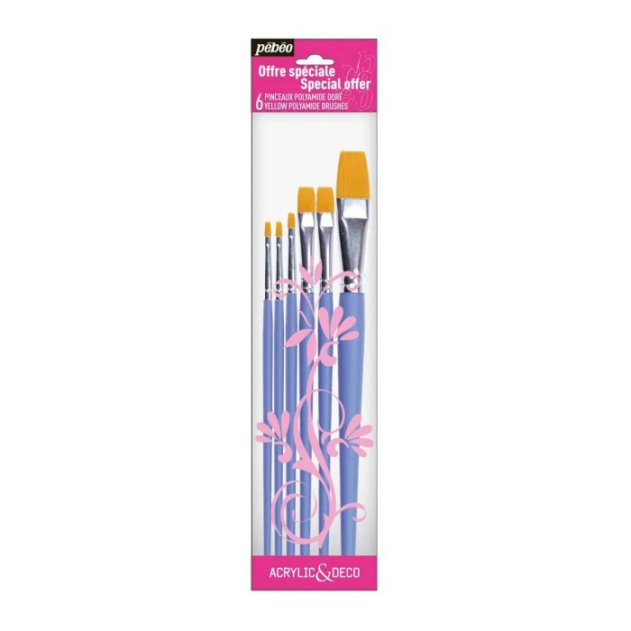 

PEBEO Acrylic & Deco 6-pcs Flat Yellow Polyamide Brush Set