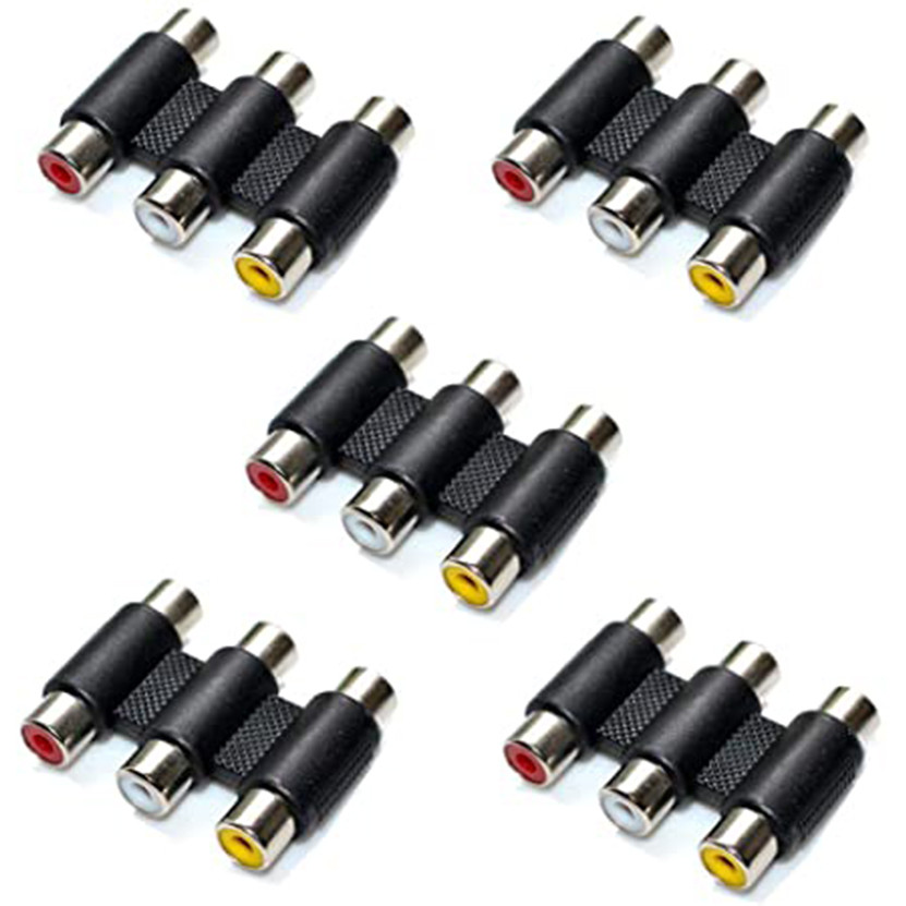 BARU 5 Pack RCA Coupler Multi-Functional Audio Video Connector Mini 3RCA Female To Female Adapter So