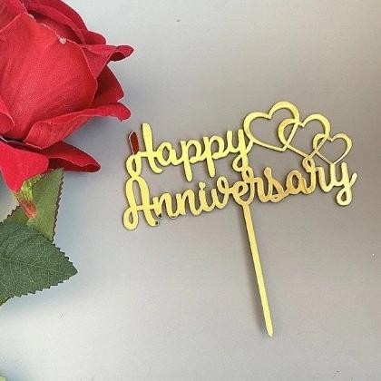 =====] CAKE TOPPER ACRYLIC HAPPY ANNIVERSARY Ulang Tahun Pernikahan, Pacaran.