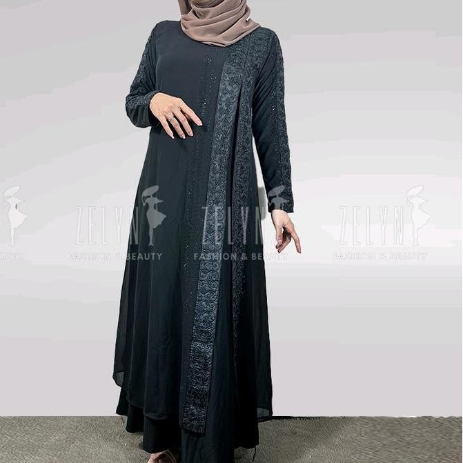 BEST SELLER GAMIS ABAYA TURKI TERBARU BELAH SAMPING HITAM JERSEY PREMIUM IMPORT MEWAH KEKINIAN