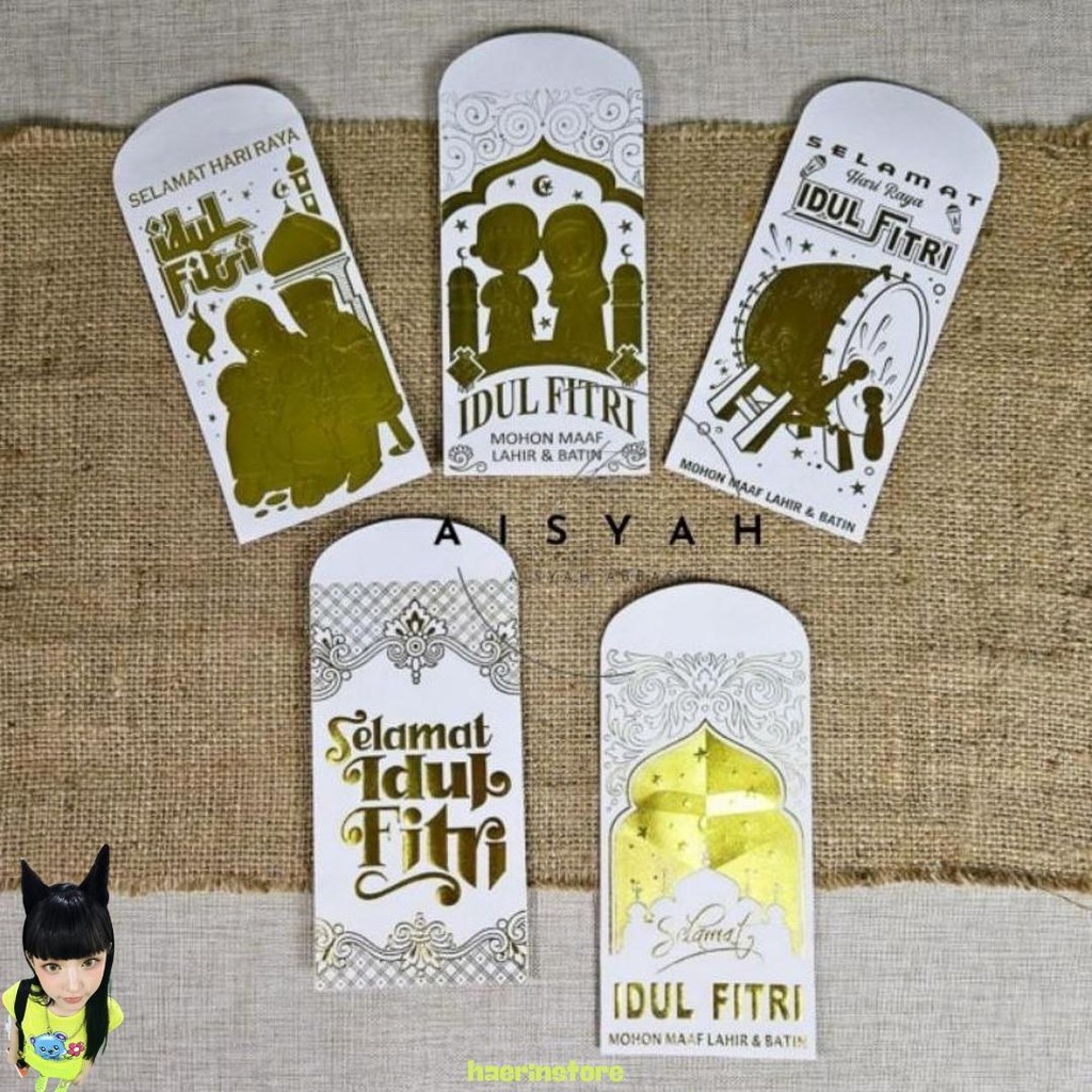 

50 Lembar Amplop Lebaran Idulfitri Premium Timbul Poly Embos Gold Ukuran Panjang Promo