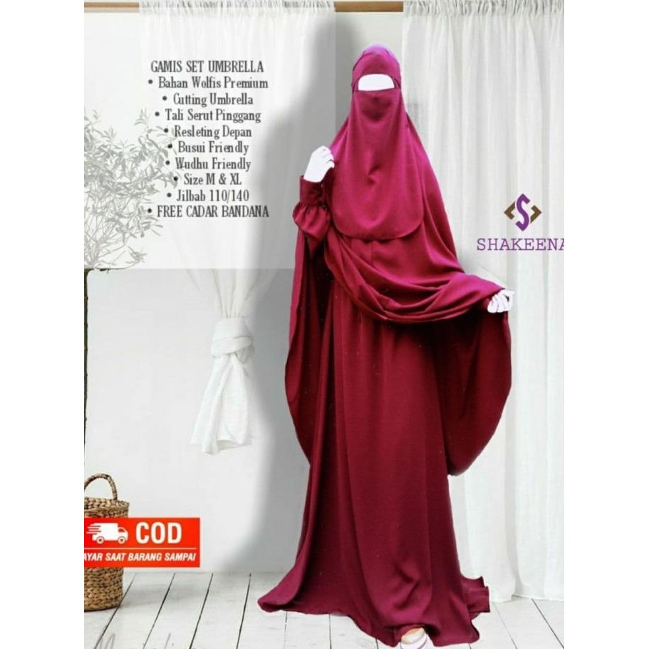 Gamis Sunnah Set Syari Wolfis Free Cadar Bandana