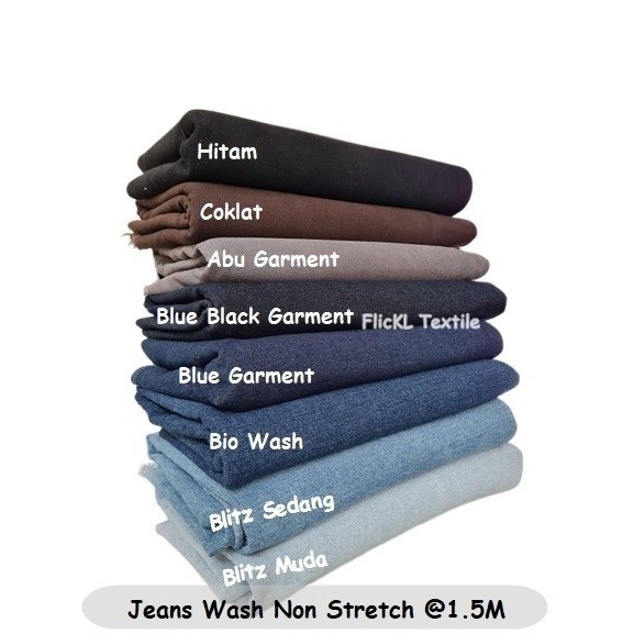 Bahan Kain Jeans Denim Katun Wangler Polos Washed Celana Ukuran 1.5 M