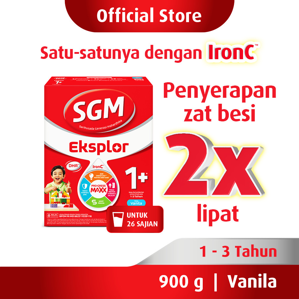 SGM Eksplor 1+ dengan IronC Susu Pertumbuhan Rasa Vanilla 900GR