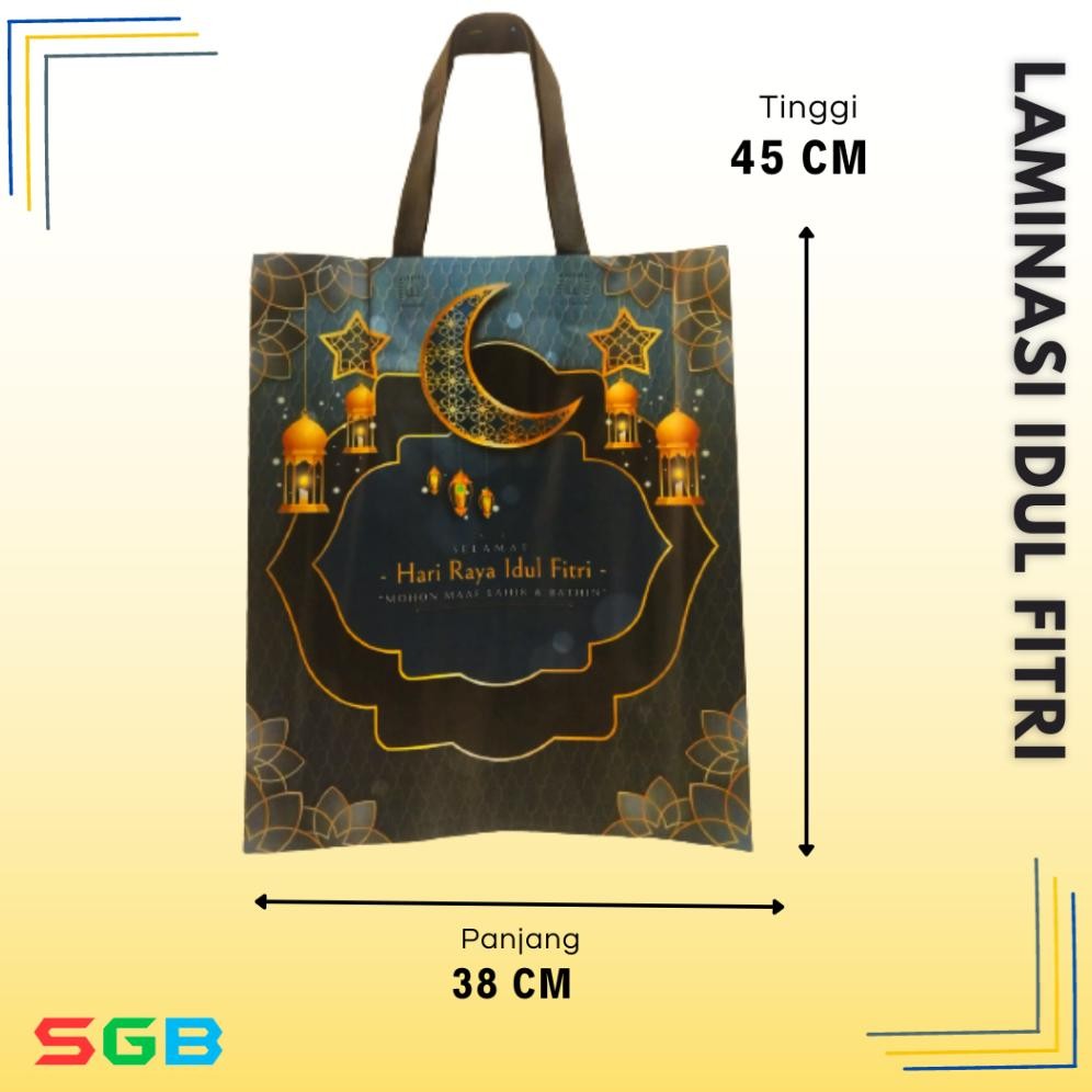 

uj-53 1 LUSIN (12 pcs) TALI 38x45x8 & HANDLE BOX 30x40x10 LAMINASI IDUL FITRI - Goodiebag Berkualitas