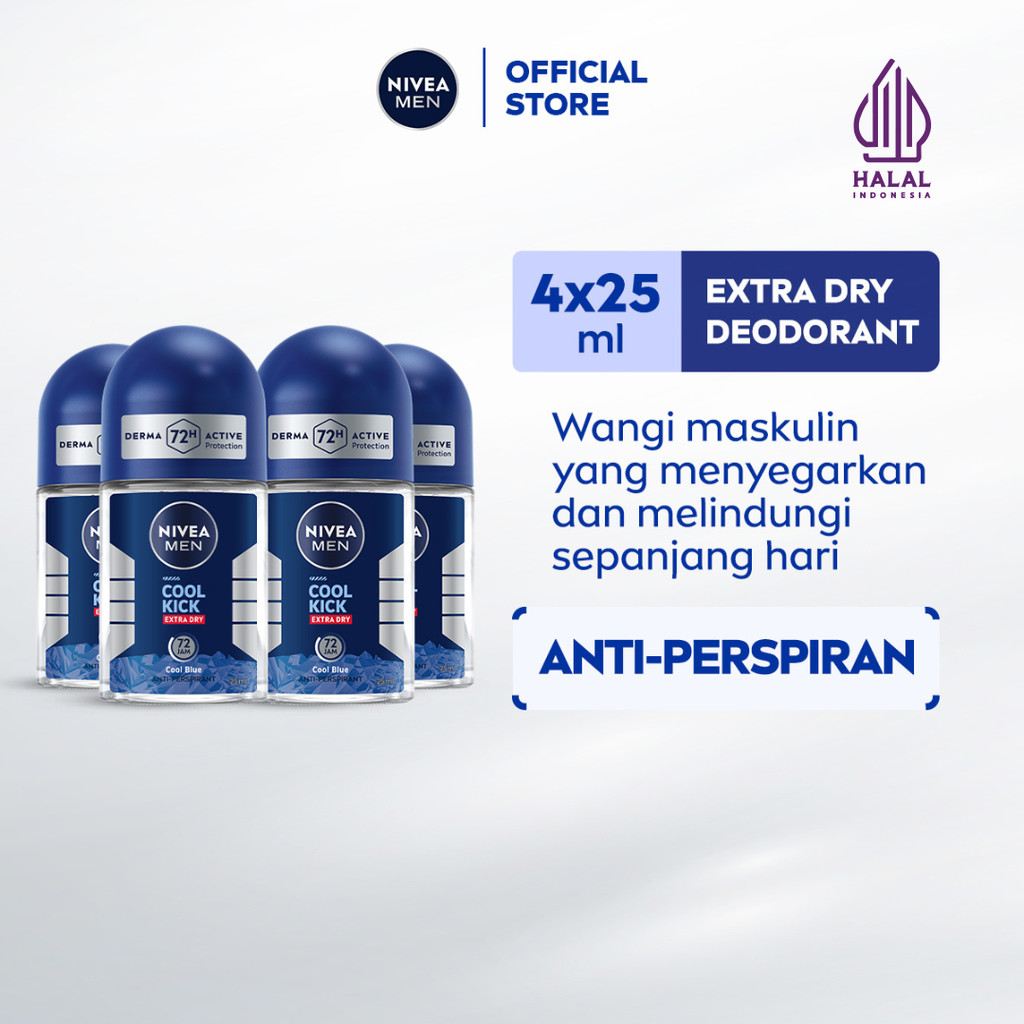 NIVEA MEN Deodorant Cool Kick Roll-On 4x25mL