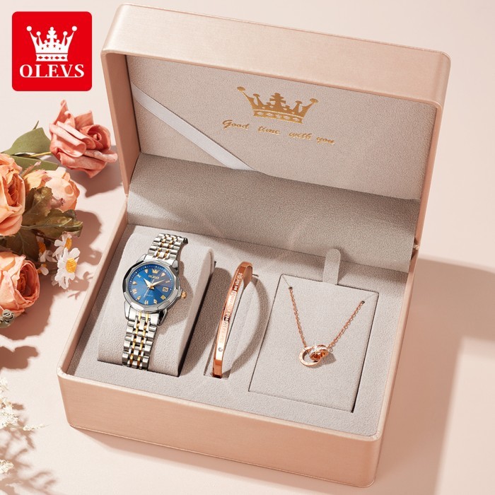 Olevs Jam Tangan Wanita Set Kalung Gelang Original Anti Air 9931