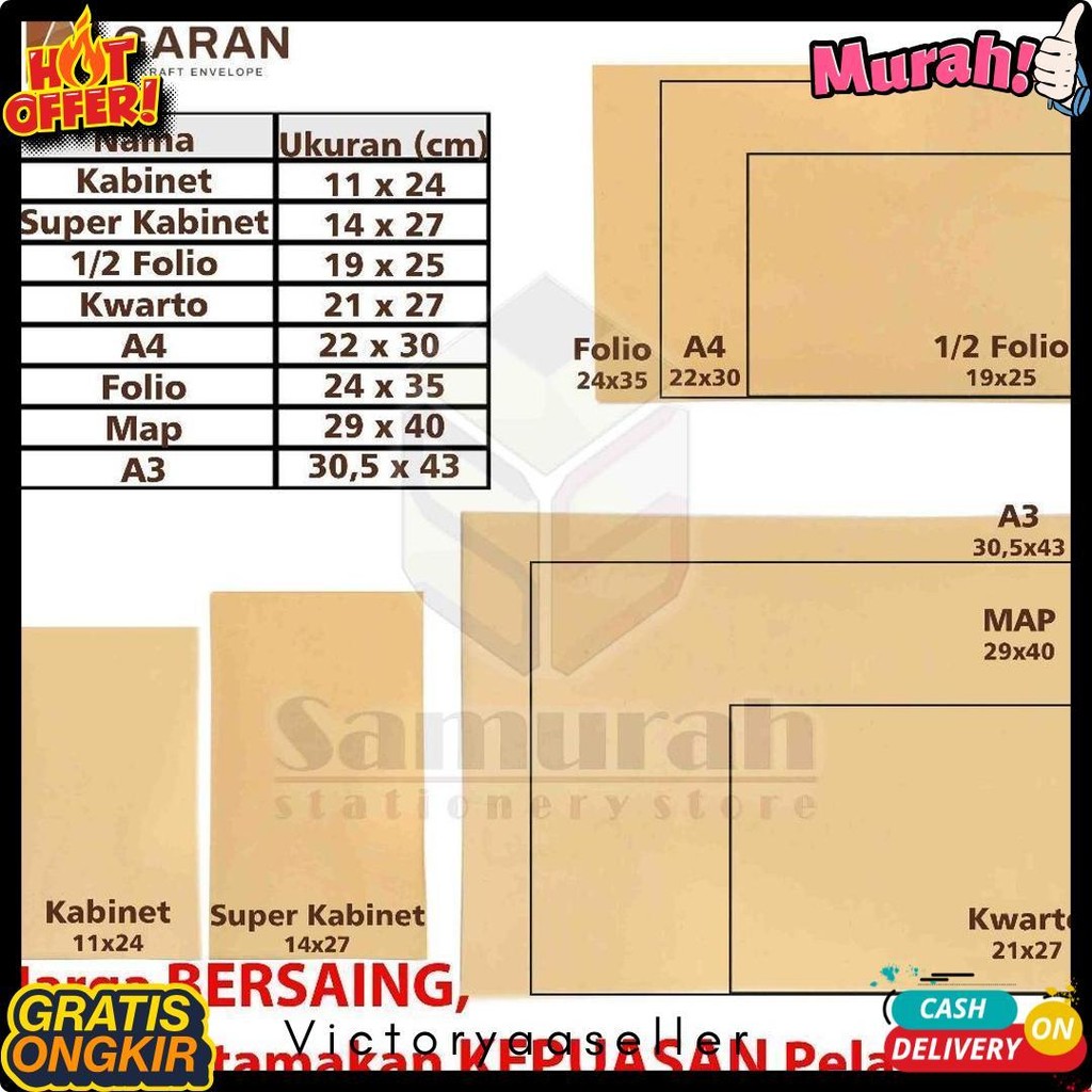 

Amplop Kertas Coklat Garan Ukuran Map 29 X 40 Cm / Amplop Dokumen Besar 1 Pak Isi 100 Lembar Tebal 70 Gsm / Gram 29X40 Terlaris! Produk Ini Banyak Dicari
