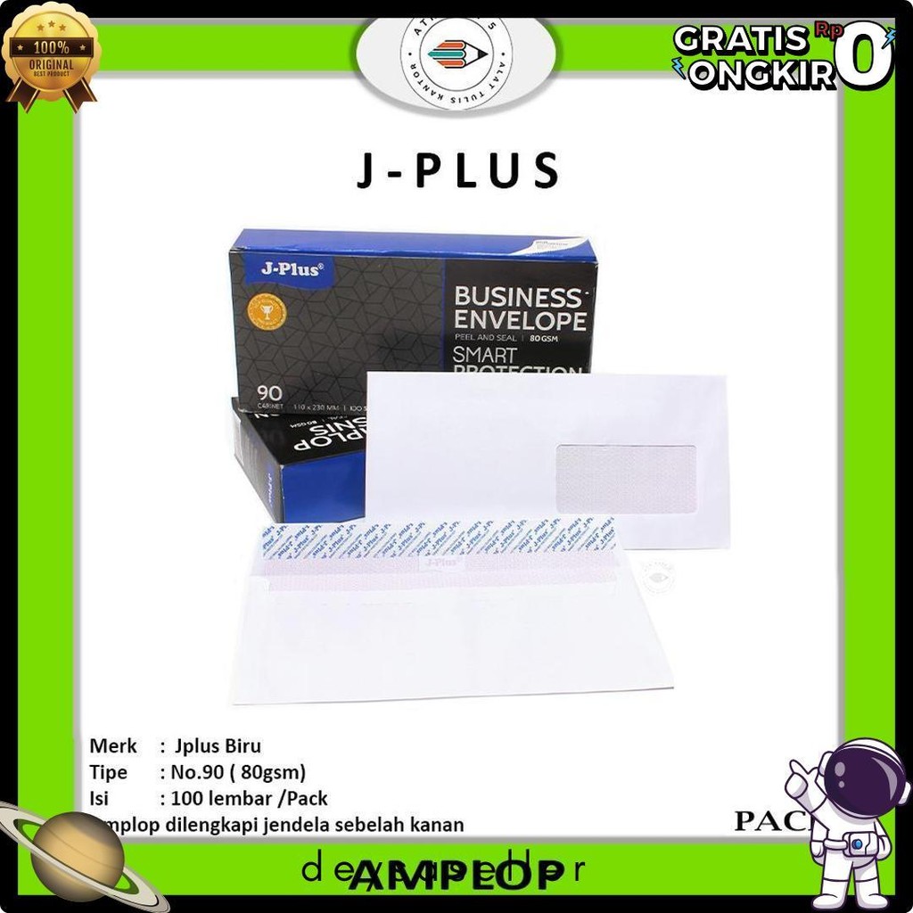 

J-Plus - Amplop Putih Jendela Kanan / Amplop Window No.90 Biru - Pack Terlengkap Dan Termurah