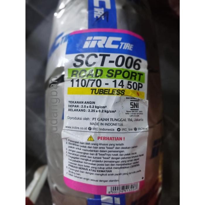 IRC SCT 006 110 70 14 tubeless Ban Luar Motor Vario Aerox SCT-006 FREE PENTIL