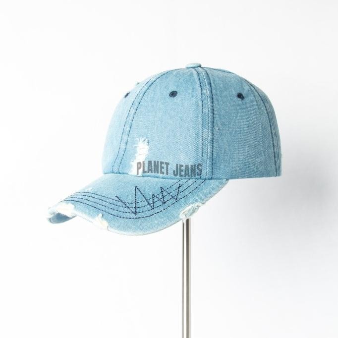 Topi baseball denim ripped pria wanita unisex aksen robek - planet jeans BC05 Terlaris