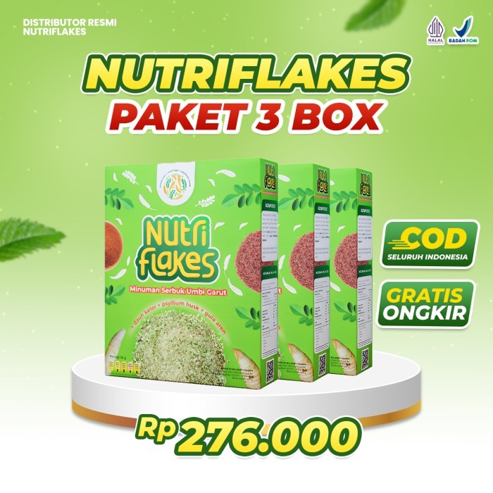 

SEREAL SEHAT NUTRIFLAKES UMBI GARUT DAUN KELOR UNTUK KESEHATAN 3 BOX