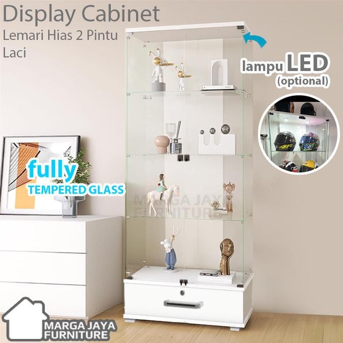 Sale Lemari Hias Kaca Tempat Tas Lampu Led Tempered Glass Rak Pajangan Figure Display