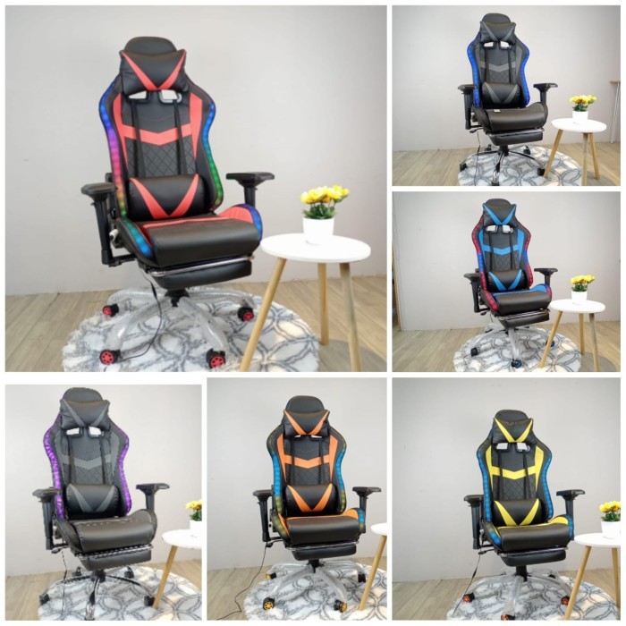 HOT SALE Bangku Gaming LED Kursi Gaming Hidrolik Chair RGB LED Kulit Premium