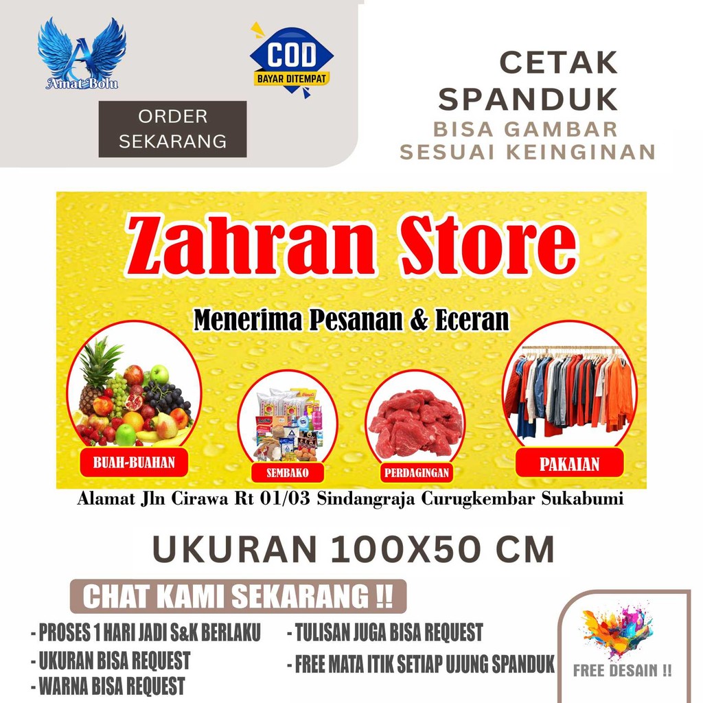 Cetak Spanduk Banner TOKO BAJU & ANEKA MINUMAN Costom Desain