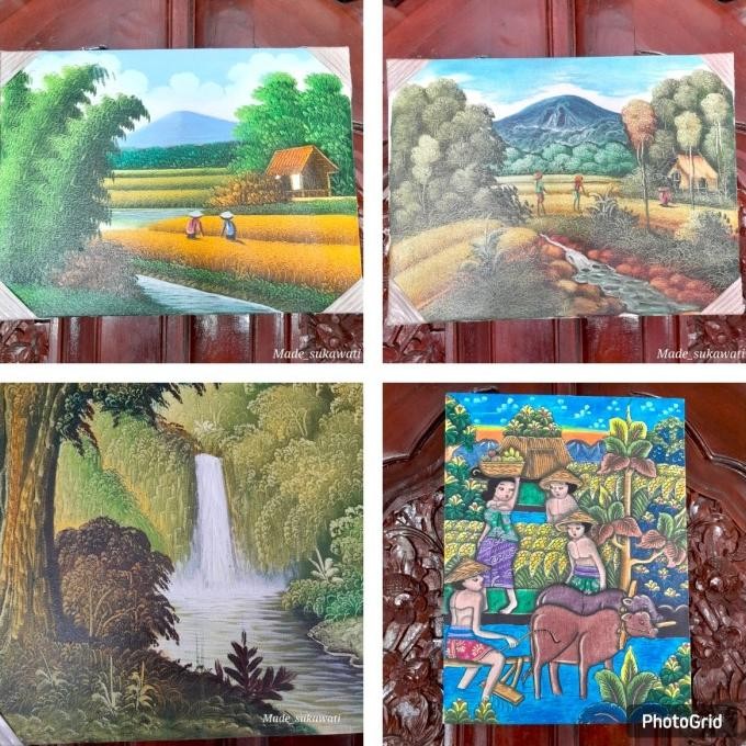 @=@=@=@=] Lukisan Kanvas Pemandangan bali sawah panen pasar tradisional 40cm x 30cm