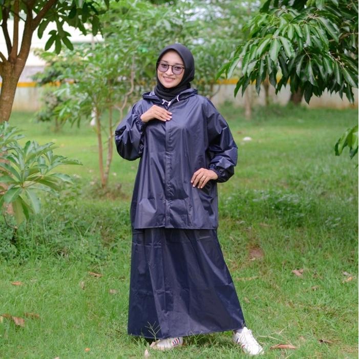 Jas Hujan Dunhil Setelan Rok, Jas Hujan Wanita Dewasa Jas Hujan Syari Gamis Slip Resistant S