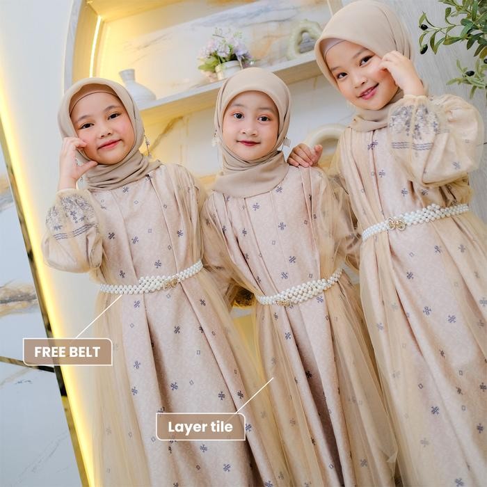 Best Seller [Buy 1 Get 3] Rose Gamis Baju Lebaran Anak Outer Tile Terpisah Free Belt Mewah Umur 1-8