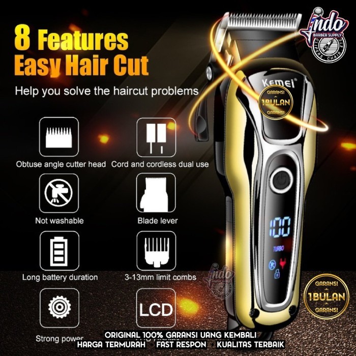 Alat Mesin Cukur Rambut Turbo Original Kemei Km-1990 Km 1990 Km1990