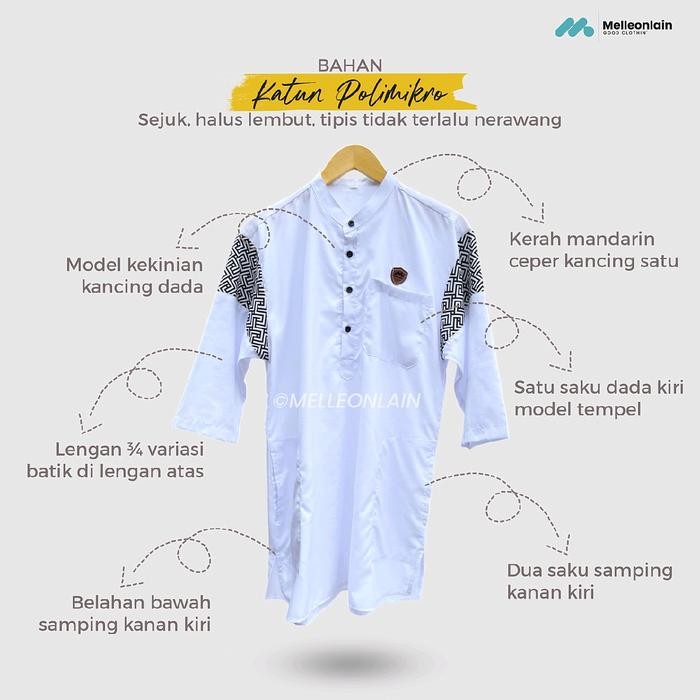 Promo Jumbo Kurta Uhud Lengan 3/4 Tiga Perempat Batik Baju Koko Muslim Sepaha Big Size Melleonlain