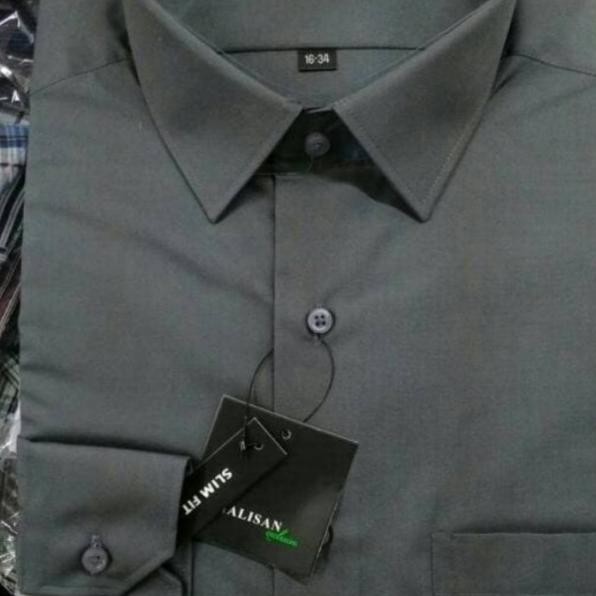 Kemeja modern pria polos Alisan slim fitt abu muda dan tua Terlaris