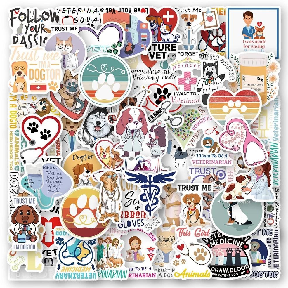 

10/30/60PCS Cartoon Pet Hospital Veterinarian Stickers Funny Decoration Decals Wall Suitcase Laptop Notebook PVC Classic DIY Toy