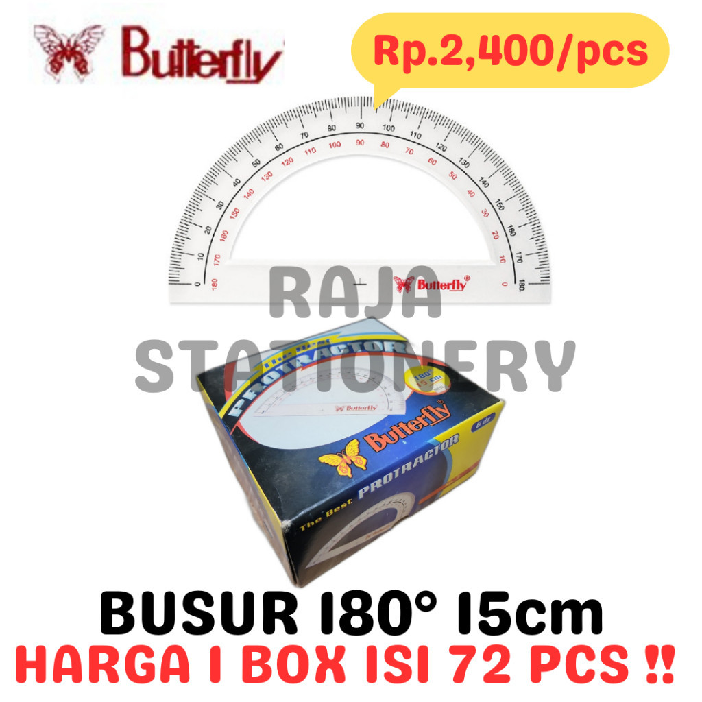 

BUTTERFLY PROTRACTOR 180° 15CM PENGGARIS BUSUR 180° BUSUR BUTTERFLY DERAJAT MATEMATIKA BOX [72PCS] RAJA BIG BOX