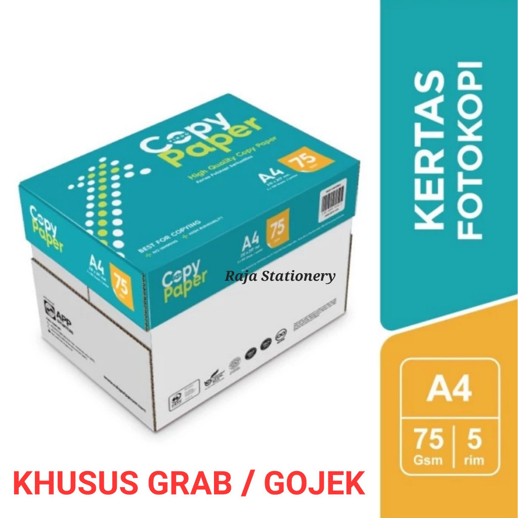 

COPY PAPER A4 75GR KERTAS HVS A4 FOTOKOPI KUALITAS PAPERONE PER DUS [5PCS] RAJA BIG BOX