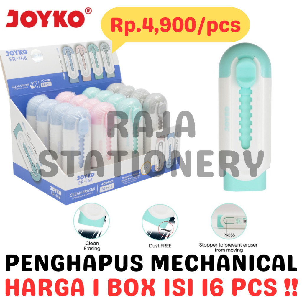 

JOYKO SLIDING ERASER MECHANICAL PENGHAPUS MEKANIK JOYKO UJIAN PANJANG ANAK ER-148 BOX [16PCS] RAJA BIG BOX