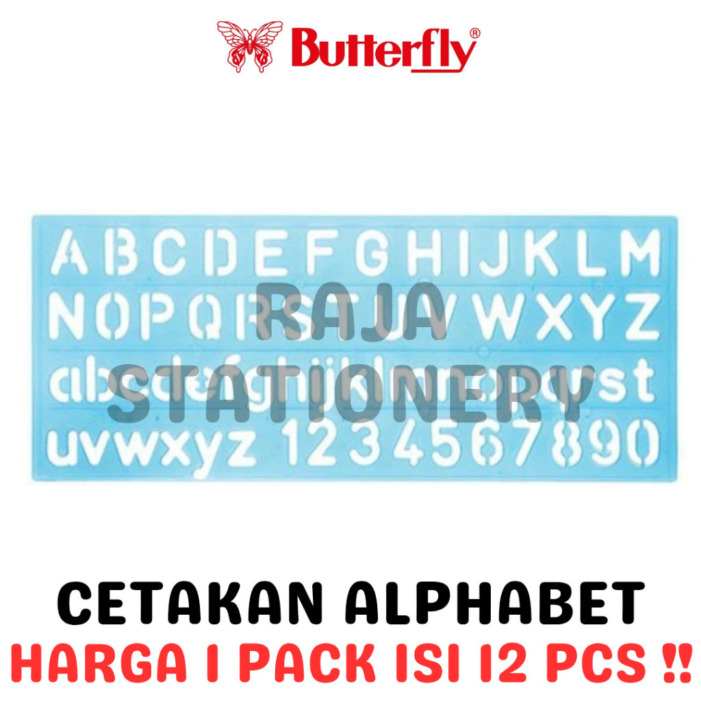 

BUTTERFLY RULER ALPHABET WORDING TEMPLATES PENGGARIS CETAKAN HURUF ALFABET BUTTERFLY HA-300 HA300 LUSIN [12PCS] Raja Big Box