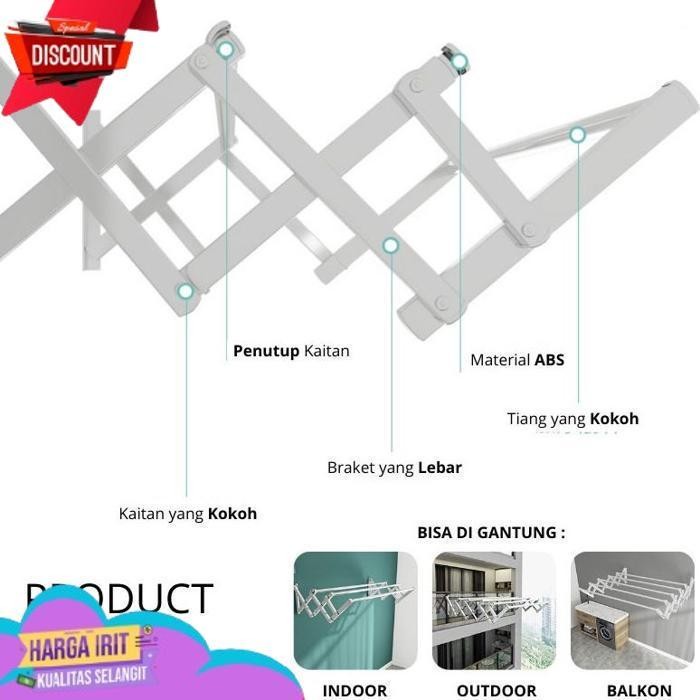 TERBAIK JEMURAN BAJU DINDING STAINLESS STEEL 100-200CM PAKAIAN SINGLE JEMURAN  LIPAT STAINLESS STEEL