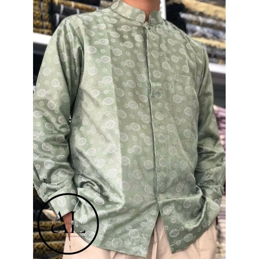 Sale Now Baju Koko Dl/Baju Koko Dewasa Lengan Panjang & Pendek Hijau Sage Stok Terbatas