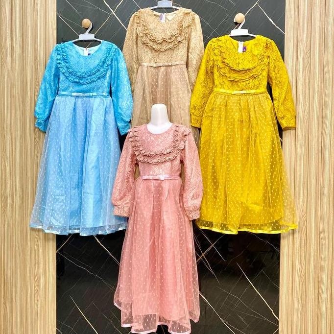 Promo Morris Dress - Dress, Gamis, Gaun Fashion Anak Perempuan Muslim Model Tile Brokat Polkadot Usi