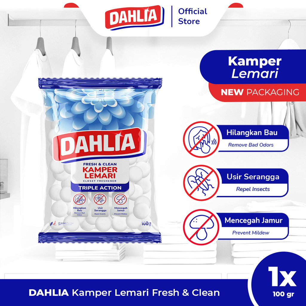 DAHLIA Kamper Lemari Fresh & Clean Naphthalene Triple Action Isi 1 (100gr) – Hilangkan Bau, Usir Ser