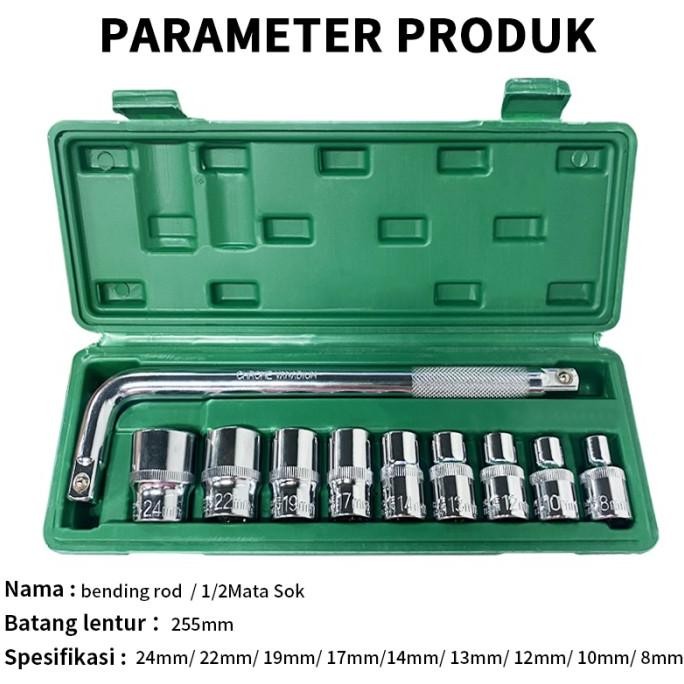 Isku Kunci Sok Set L 8-24Mm 10 Pcs Kunci Sock Set 1/2 Inch Gagang Shock L Dan 8Mm 10Mm 12Mm 13Mm 14M