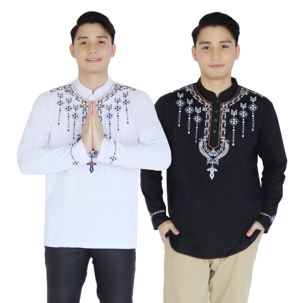 Liso Wear - Baju Koko Uj Bordir Motif Batik / Atasan Kaos Muslim Pria Lengan Panjang