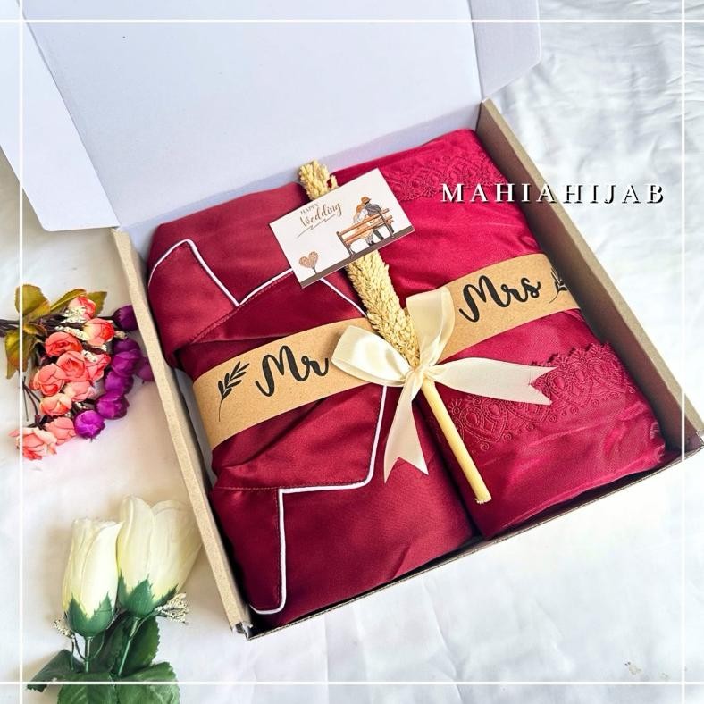 Hampers Wedding Baju Tidur Satin Couple / Hadiah Pernikahan Setelan Piyama Pria Dan Lingerie Kimono 