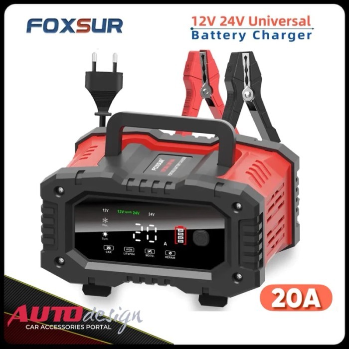 FOXSUR 20A Charger Aki Mobil Motor Truk 12V 20A -24V 10A Smart Charger