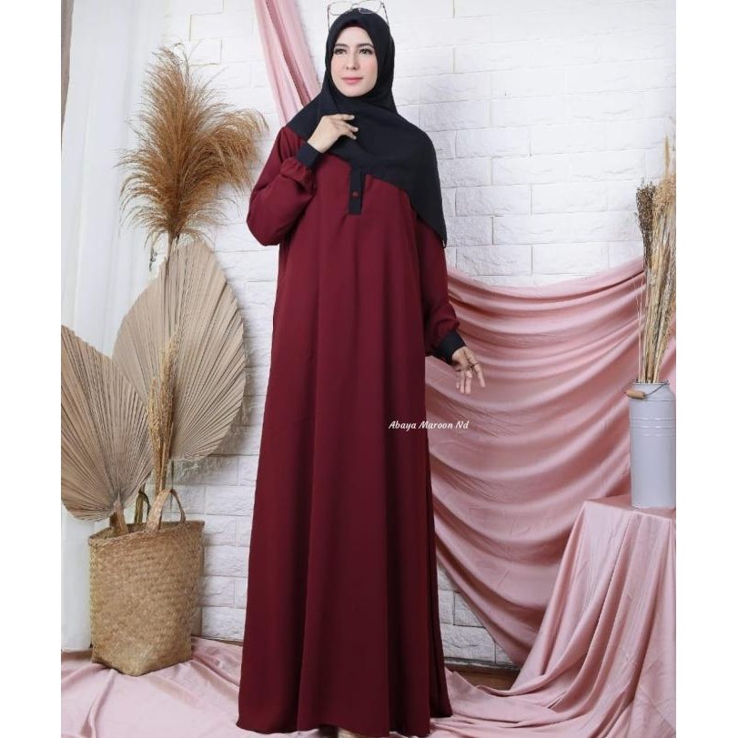 BEST SELLER ABAYA BASIC HERMOSA WARNA MARUN POLOS BAHAN WOLLYCREPE PREMIUM-ABAYA KEKINIAN