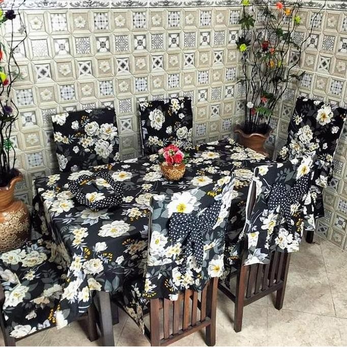 Cover 6 Sarung Kursi Set / Cover Taplak Meja Makan Katun