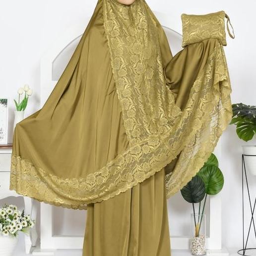 ( Sutra silk premium )Mukena Dewasa Armani Full Renda Silk Premium Luxury Grade A Mewah Terlaris