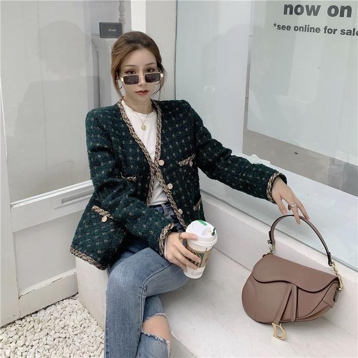The0Ne_ Bigsize Long Blazer Tweed Dark Green / Tweed Blazer Jumbo Hijau Emerald