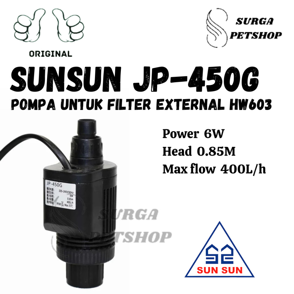 Pompa JP 450G untuk Filter External Sunsun HW 603 Akuarium Kolam Ikan JP450G Canister Filter Pump Aq