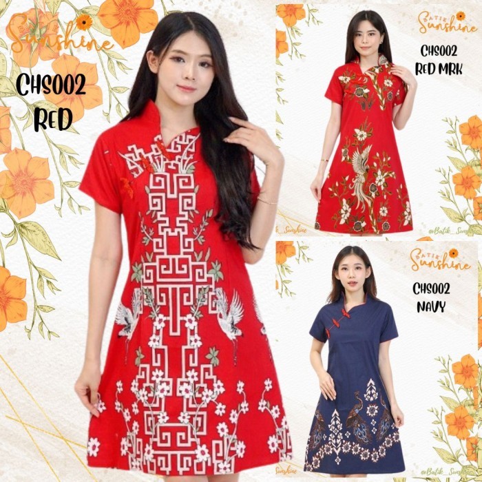 Dress Merpati Cheongsam Imlek/Sangjit/Sincia Wanita Chs002 Red Navy