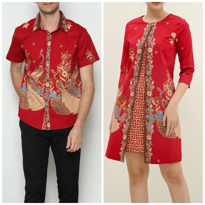 Couple Cheongsam Dress Gold List Wanita + Kemeja Pria Lin