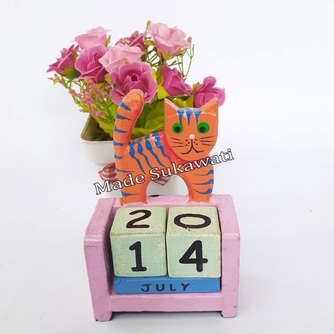 ~~~] Kalender kayu patung Kucing kerajinan handmade bali