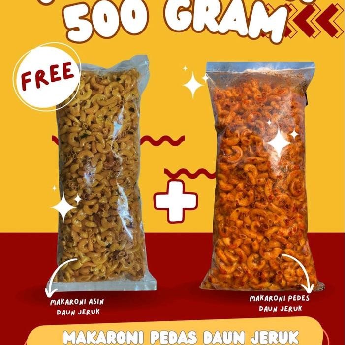 

BARANG TERLARIS BUY 1 GET 1 (MAKARONI ASIN DAUN JERUK 500 GRAM+ MAKARONI PEDAS DAUN JERUK 500 GRAM)